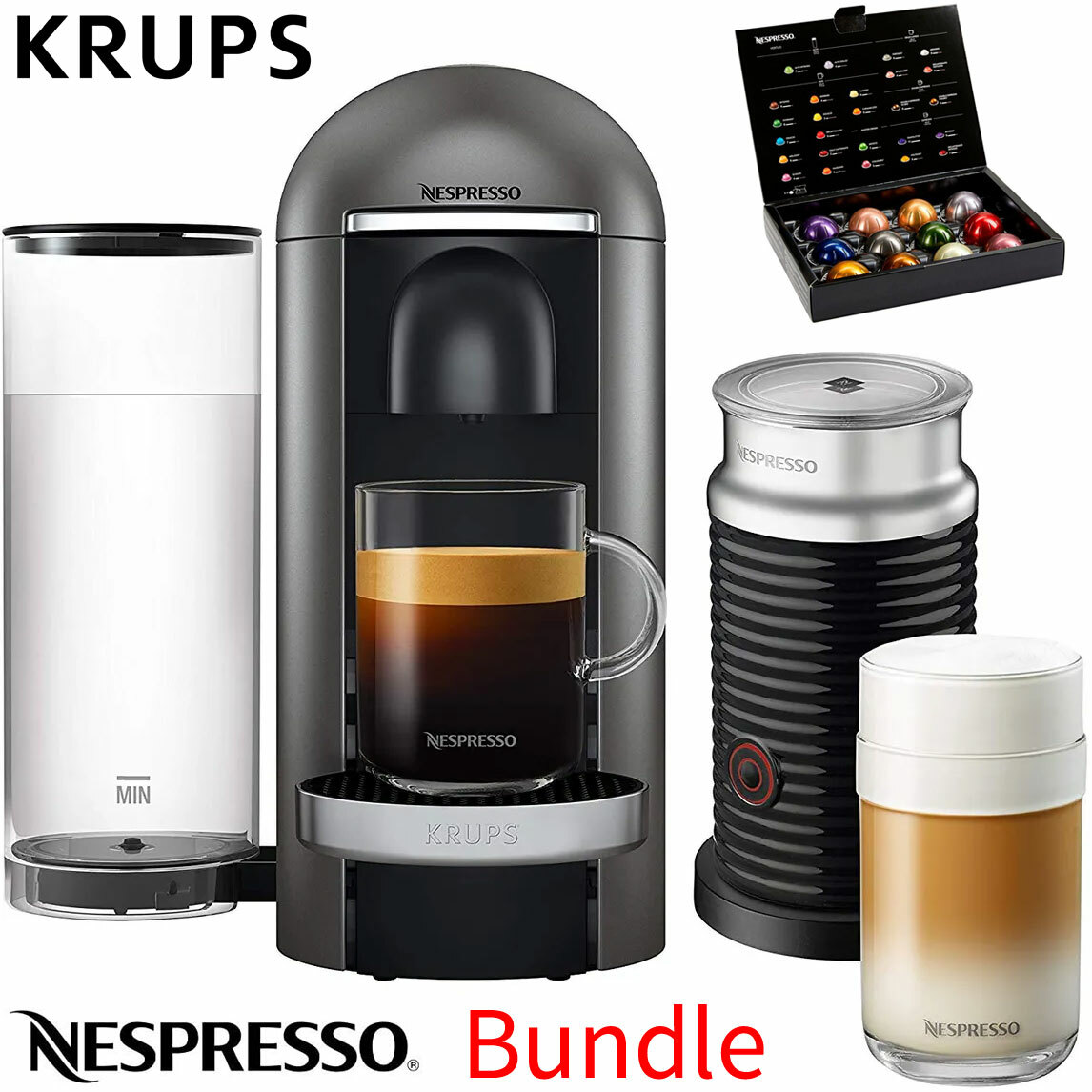 Krups Nespresso Vertuo Plus & Aeroccino Kapsel Kaffee Maschine Espresso Automat