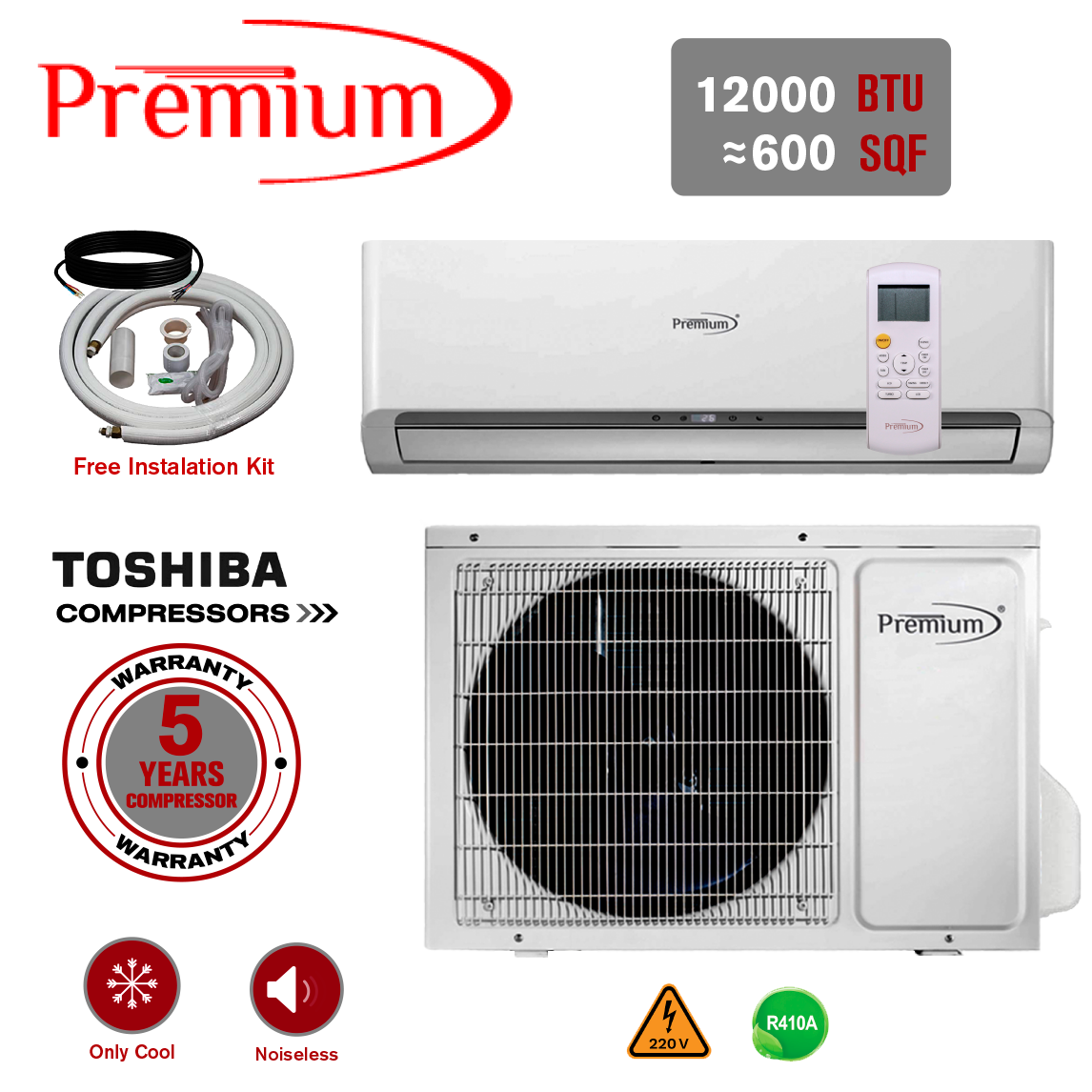 12000 BTU Air Conditioner Mini Split 16.9 SEER AC Ductless ONLY COLD 220V