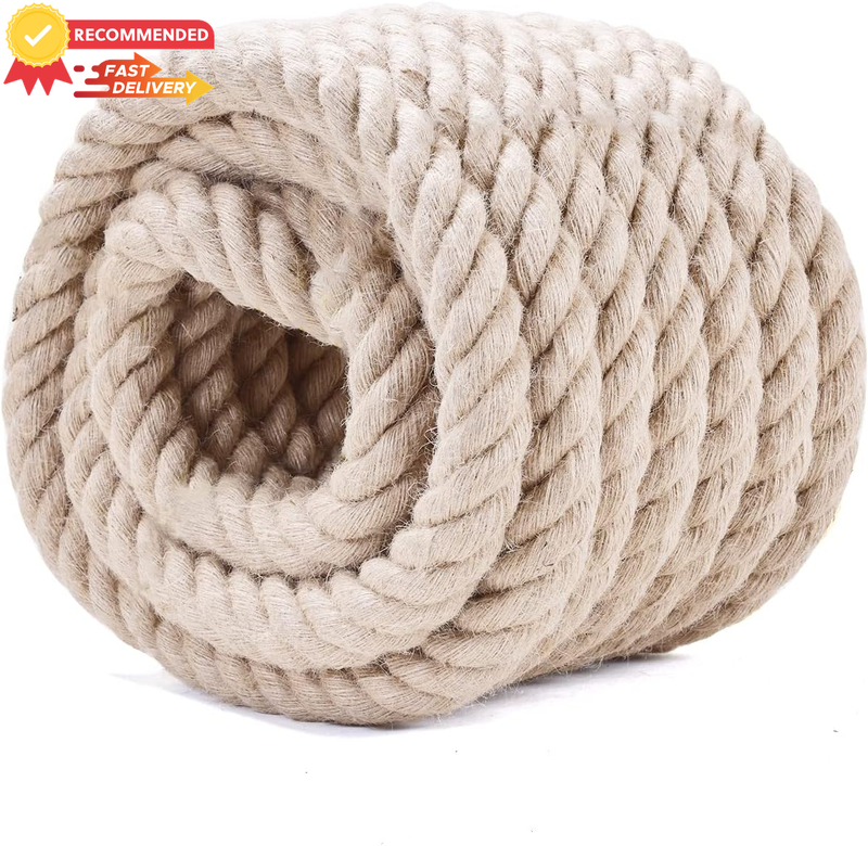 1.5" x 50ft Jute Rope - Heavy Duty Twisted Hemp for Crafts & Tug of War