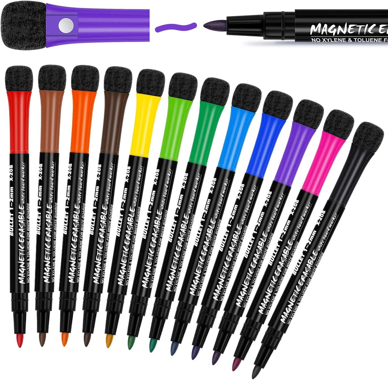 12 Fine Tip Whiteboard Markers Magnetic Dry Erase  Markers With Eraser