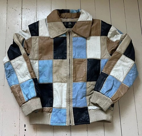 Vintage 1980s 1990s Lined Leather Patchwork Jacket S/M brown