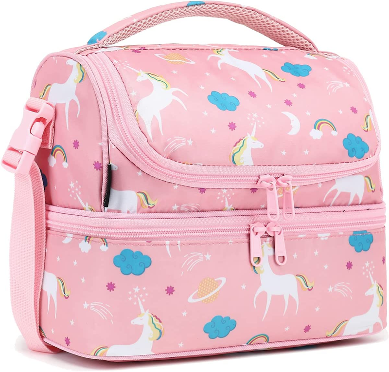 Flowfly Kids Double Decker Cooler Insulated Lunch Bag Large Tote for Boys, Girls