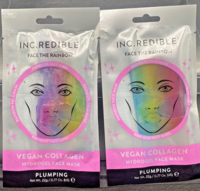 (2 Pack) INC.REDIBLE Face The Rainbow VEGAN COLLAGEN Plumping Hydrogel Face Mask
