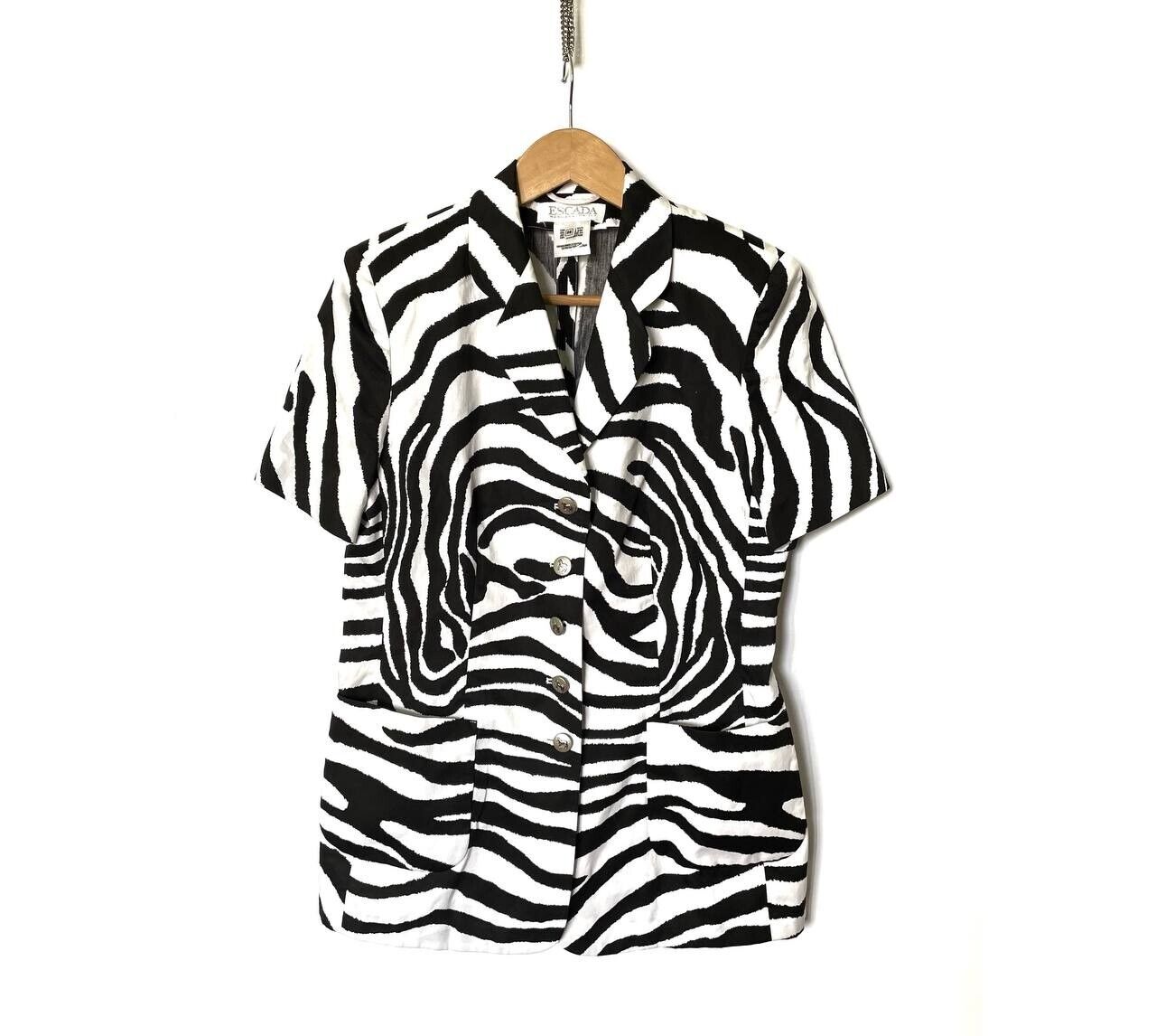 Vintage Escada Zebra Print Cotton Short Sleeve Blouse Jacket Vintage Escada Zebra Print Cotton Short Sleeve Blouse Jacket