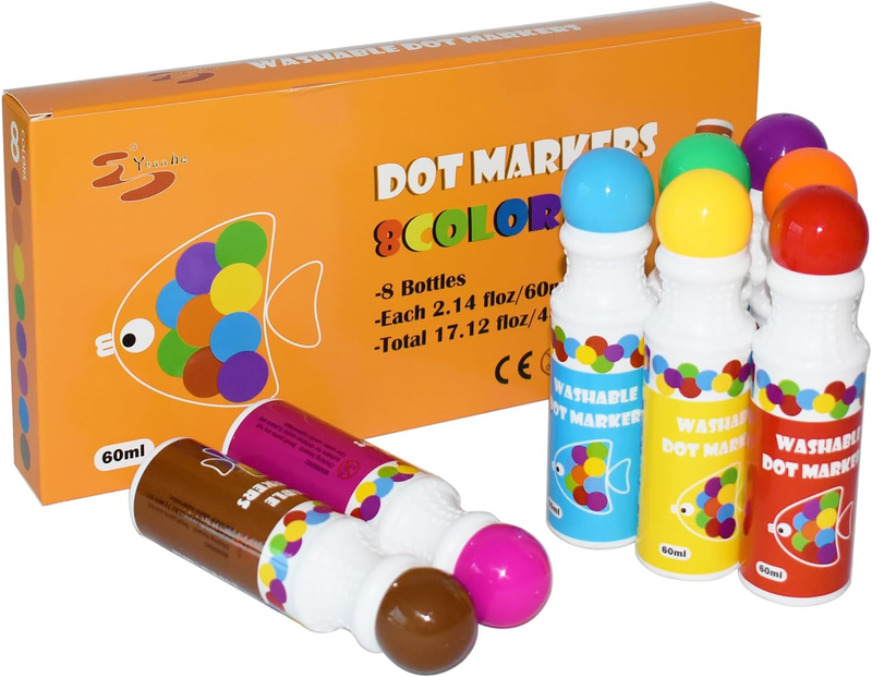Yuanhe Washable Dot Markers 8-Pack, Paint Dotters for Toddlers and Kids, Bingo D