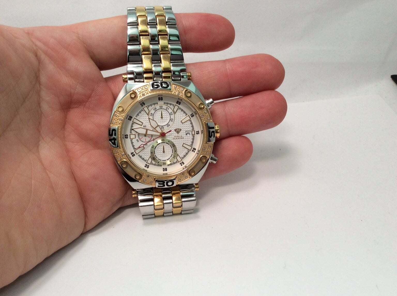 Pre-owned Aqua Master Men  Jojo Jojino Joe Rodeo St Ste Metal Band 46mm Diamond Watch W351