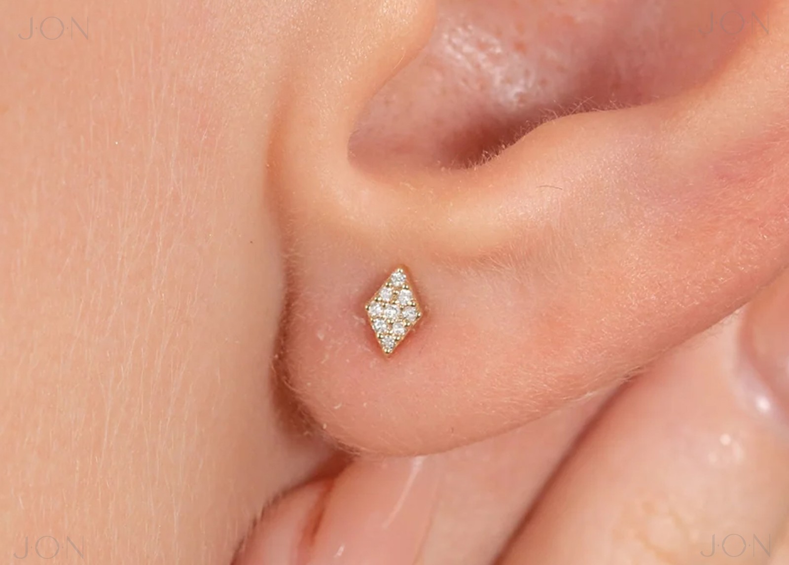 14k Gold Paved Diamond Rhombus Stud Earrings - Geometric Diamond Jewelry