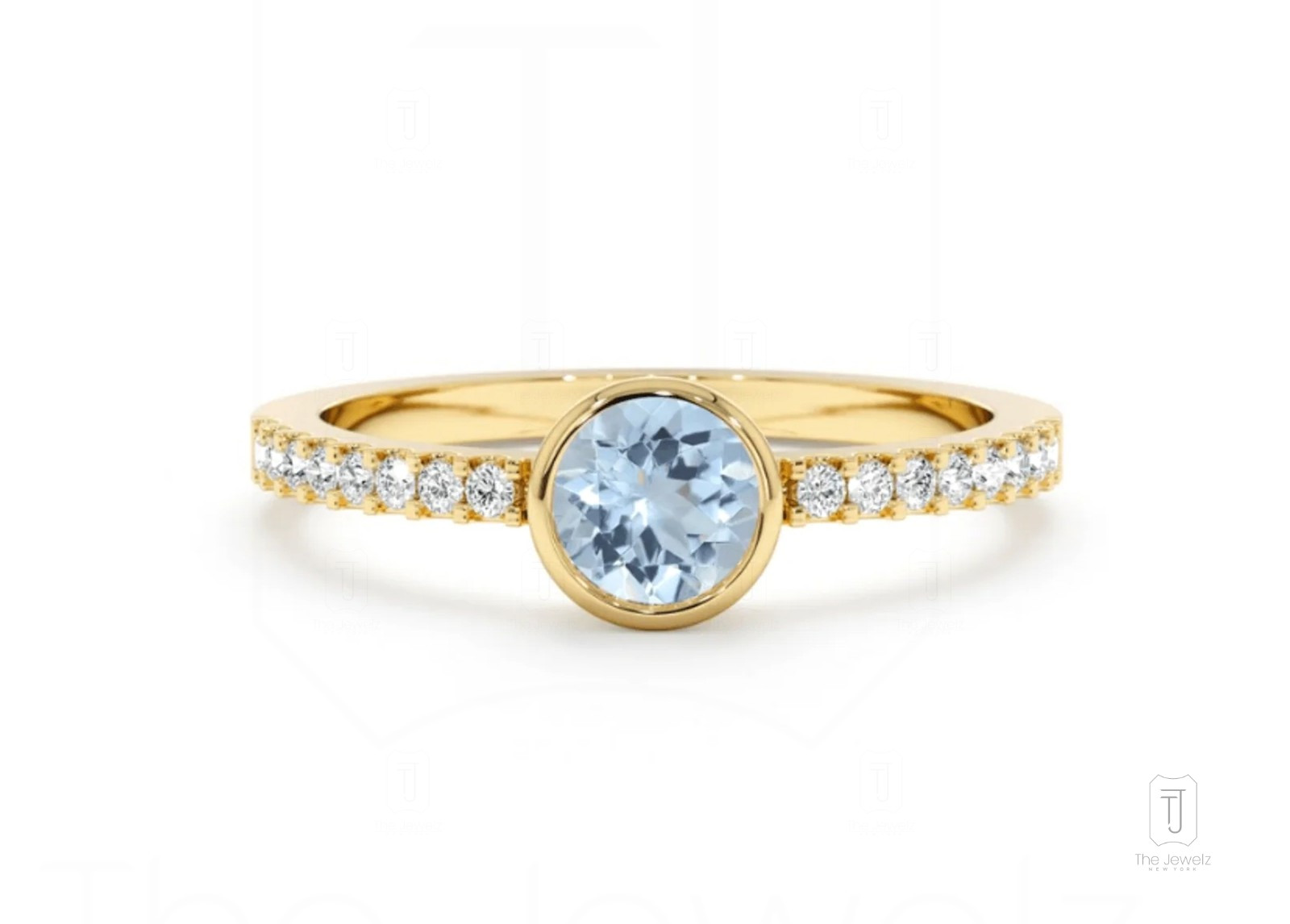 14k Gold 1.6 Gms. Diamond & Aquamarine Ring - Vintage Halo Style Jewelry