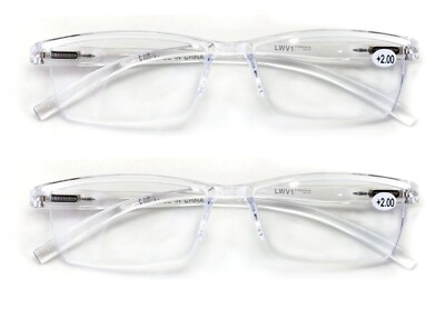 2 Pairs Lightweight Transparent Frame Clear Rectangular Readers Reading Glasses