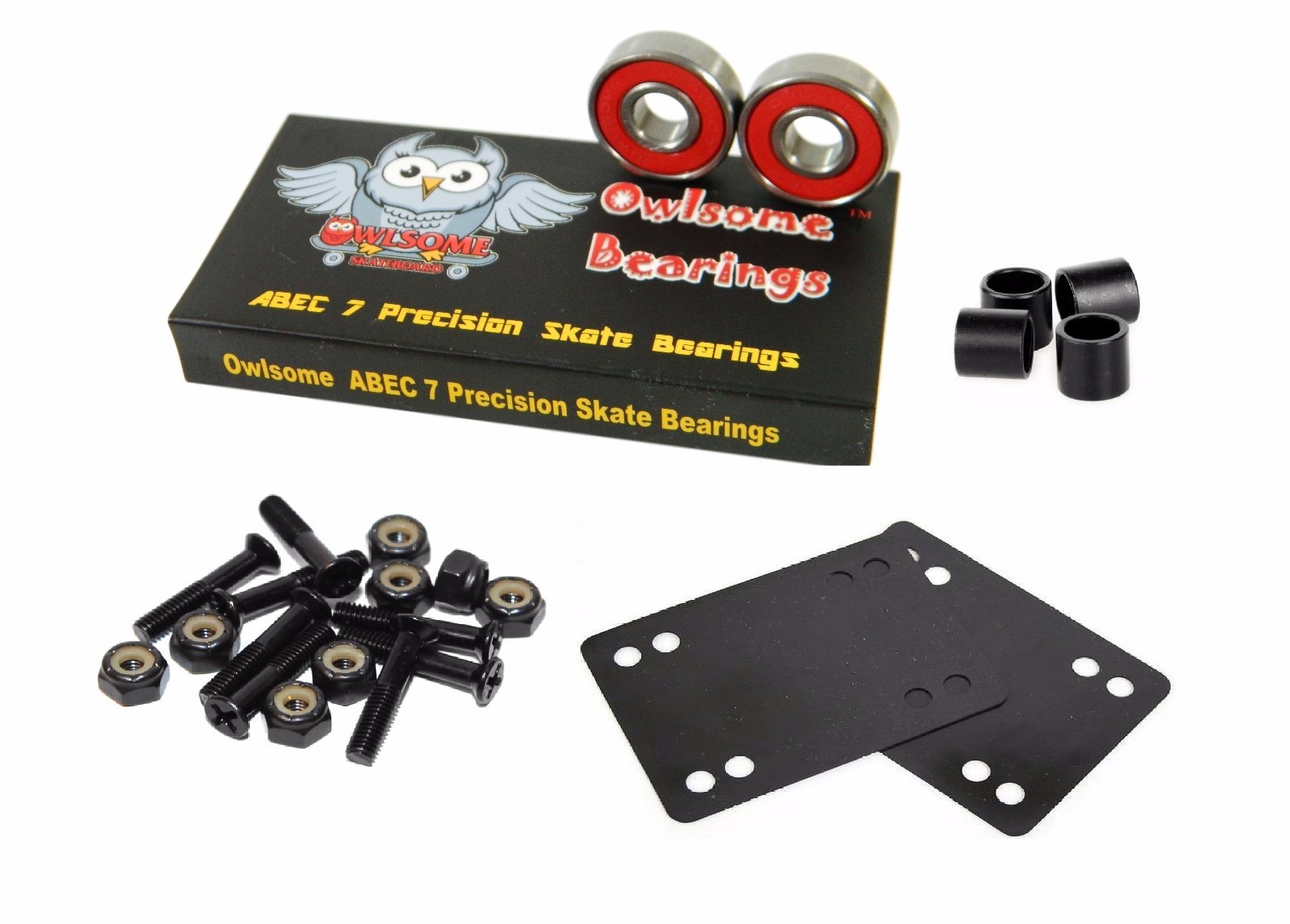 Owlsome 5.25 Black Skateboard Trucks w// 52mm Graphic Wheels ABEC 7 Bearings Set