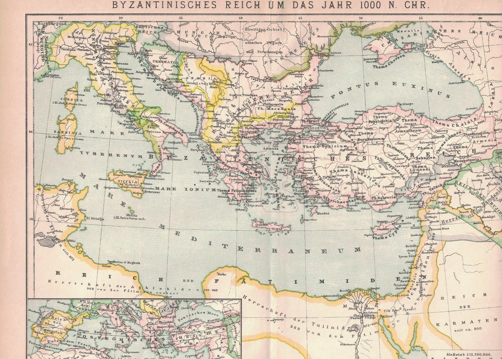 Historische Karte des Byzantinisches Reich, Lithographie, Orig. um 1900 (A269)