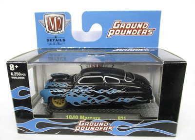 M2 MACHINES 1/64 GROUND POUNDERS 1949 MERCURY BLACK W/FLAMES R21