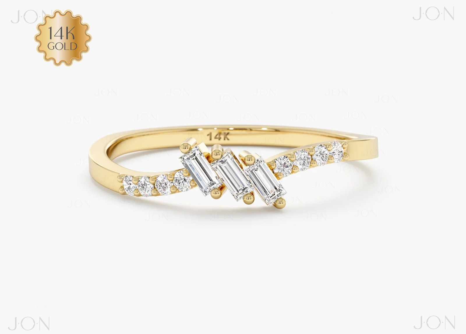 14k Gold Tilted Baguette Diamond Ring - Modern Bridal Jewelry,Womens Giftting