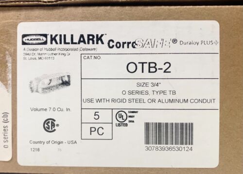 BOX OF 5 HUBBELL KILLARK OTB-2 Size 3/4