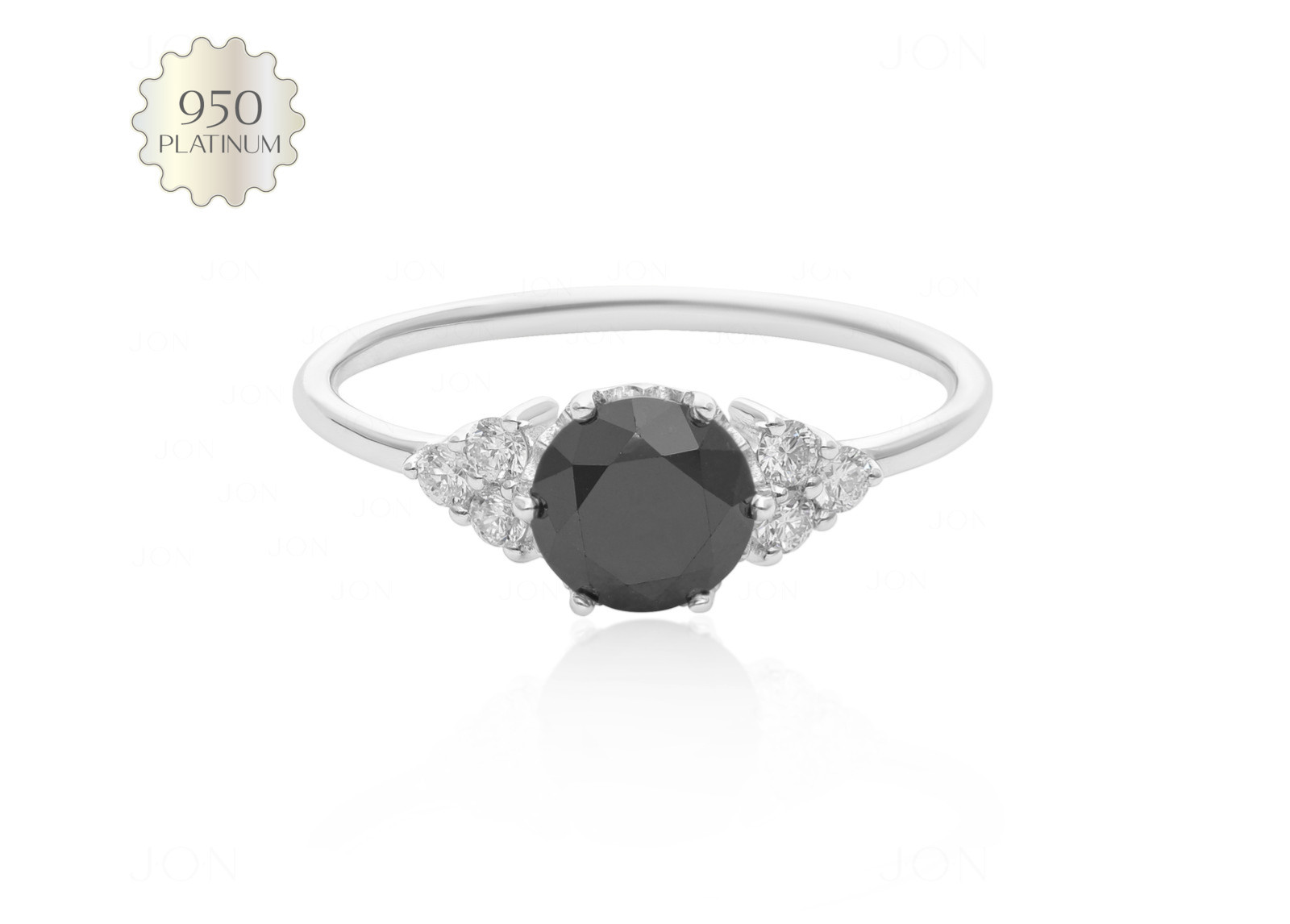 950 Platinum 1 Ct White Black Diamond Wedding Ring - Fine Jewelry New York