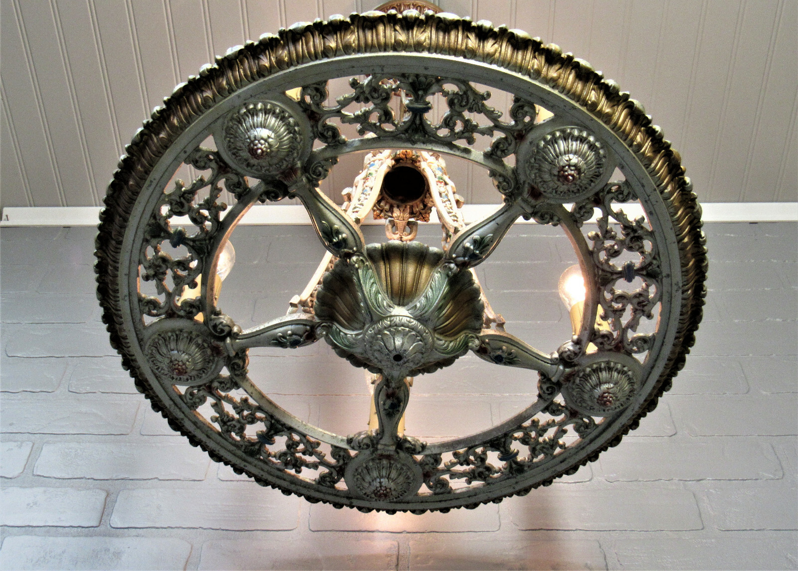 Vintage Antique Art Deco Polychrome Chandelier 5 Light Rewired 24.5