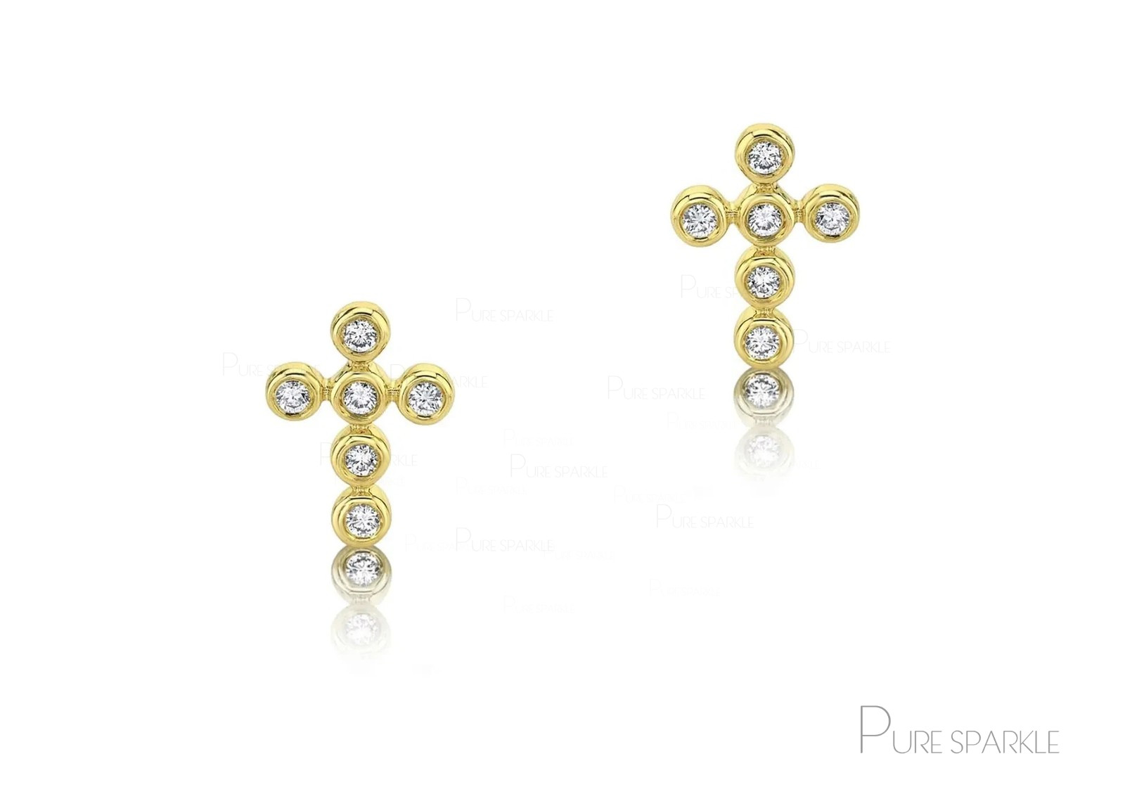 14k Gold Lab-Created Diamond Cross Stud Earrings for Women