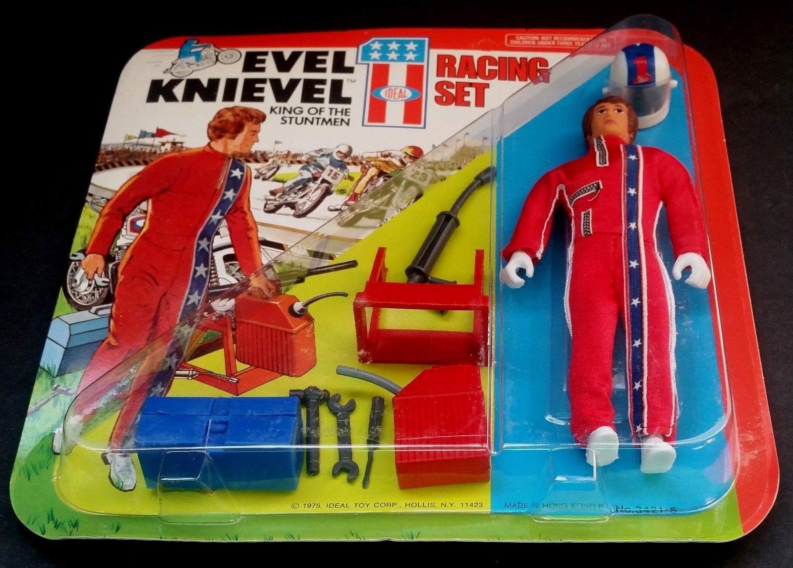 1975 EVEL KNIEVEL RACING SET Stuntmen Action Figure New Mint On Card MOC Ideal
