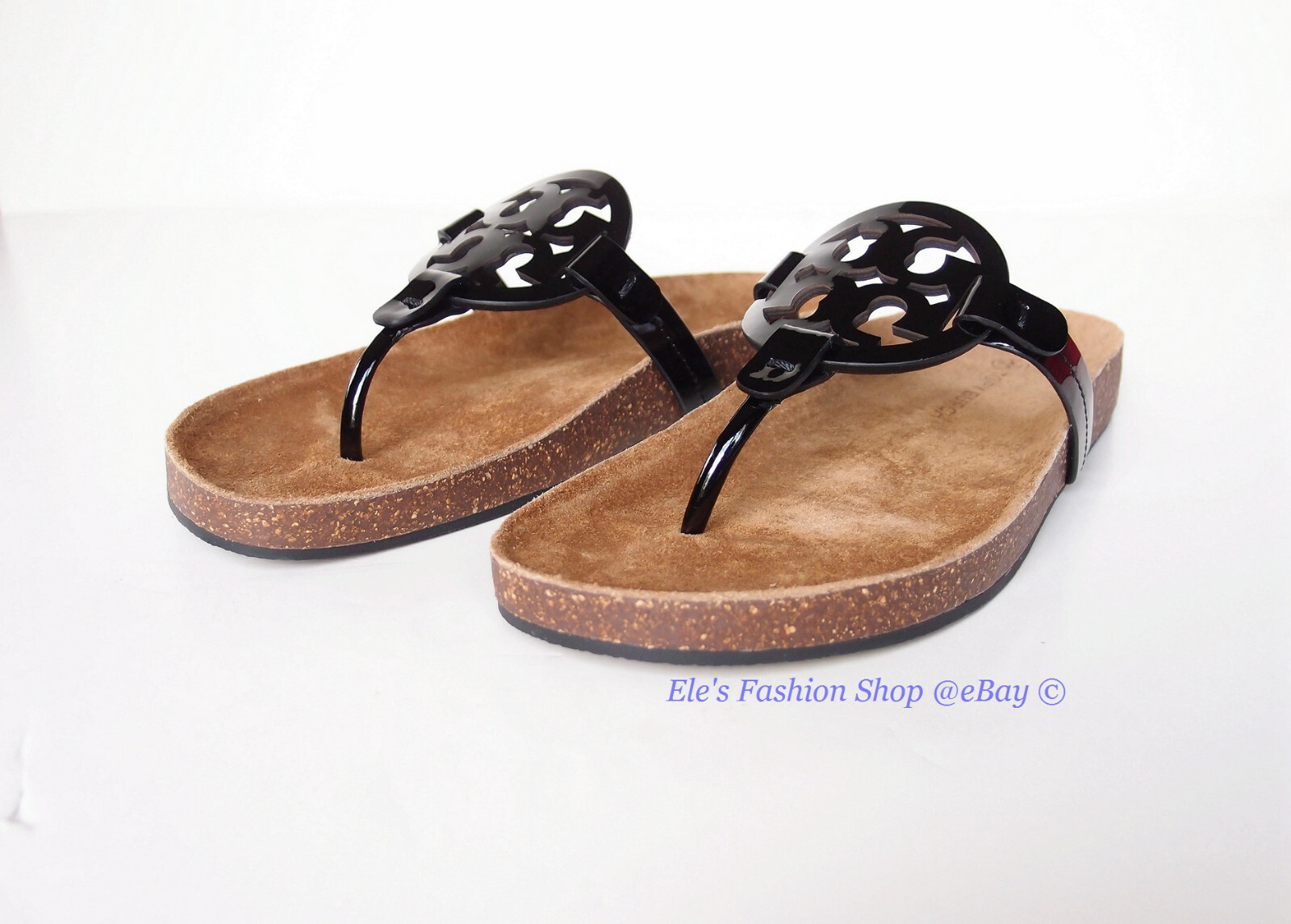 Pre-owned Tory Burch Miller Cloud Leather Sandal Black Patent 6.5 7 7.5 8 8.5 9 9.5 10