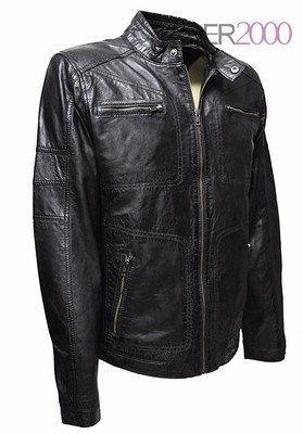 ZIMMERT LEATHER NEU HERREN LEDERJACKE ECHT LEDER LAMMNAPPA WASHED SCHWARZ GESTEPPT