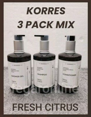 KORRES 3 PACK MIX SHOWER GEL - SHAMPOO AND CONDITIONER FRESH CITRUS 10 fl. oz 