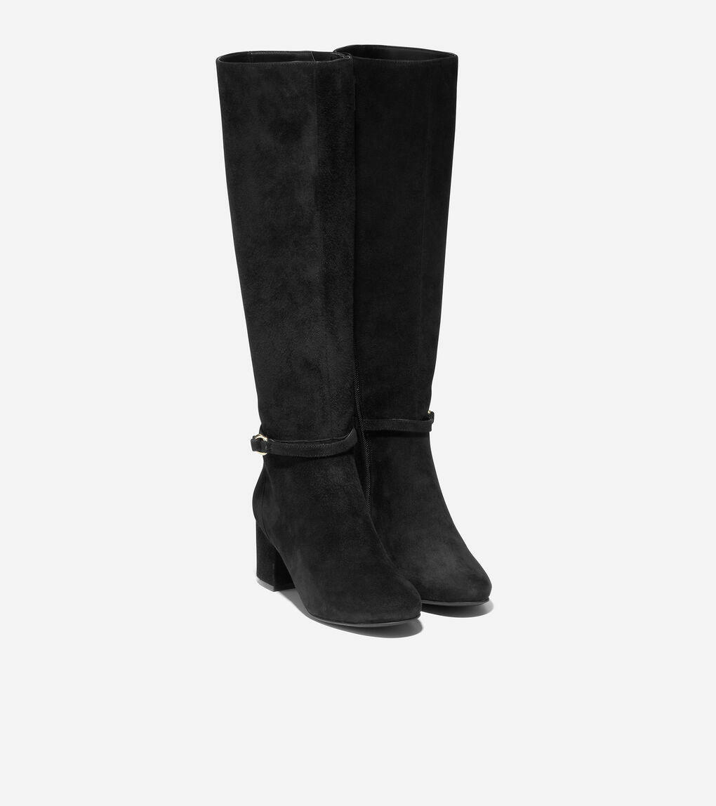 Cole Haan Women's Dana Block Heel Boot Equestrian Black Suede W22255 60MM
