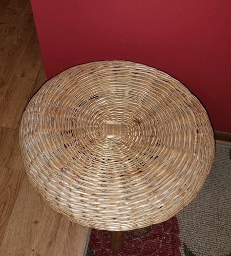 FINE Vtg MID CEN MODERN Round WICKER/WOOD Bench/Stool~Made in GERMANY!