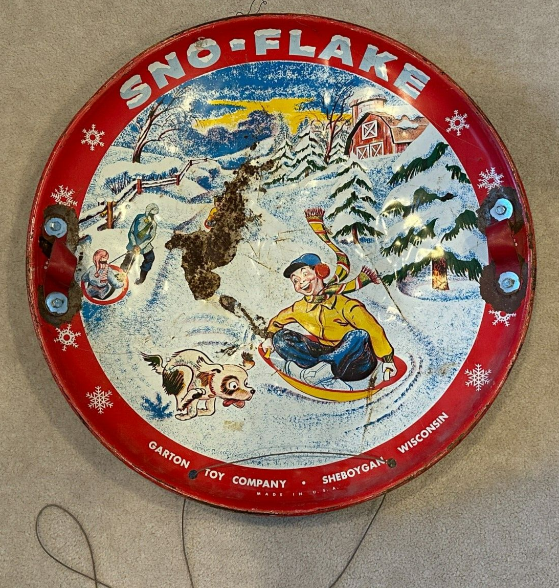 Vintage 1950s Sno-Flake Sled Disc Saucer Metal Garton Toy Vintage 1950s Sno-Flake Sled Disc Saucer Metal Garton Toy