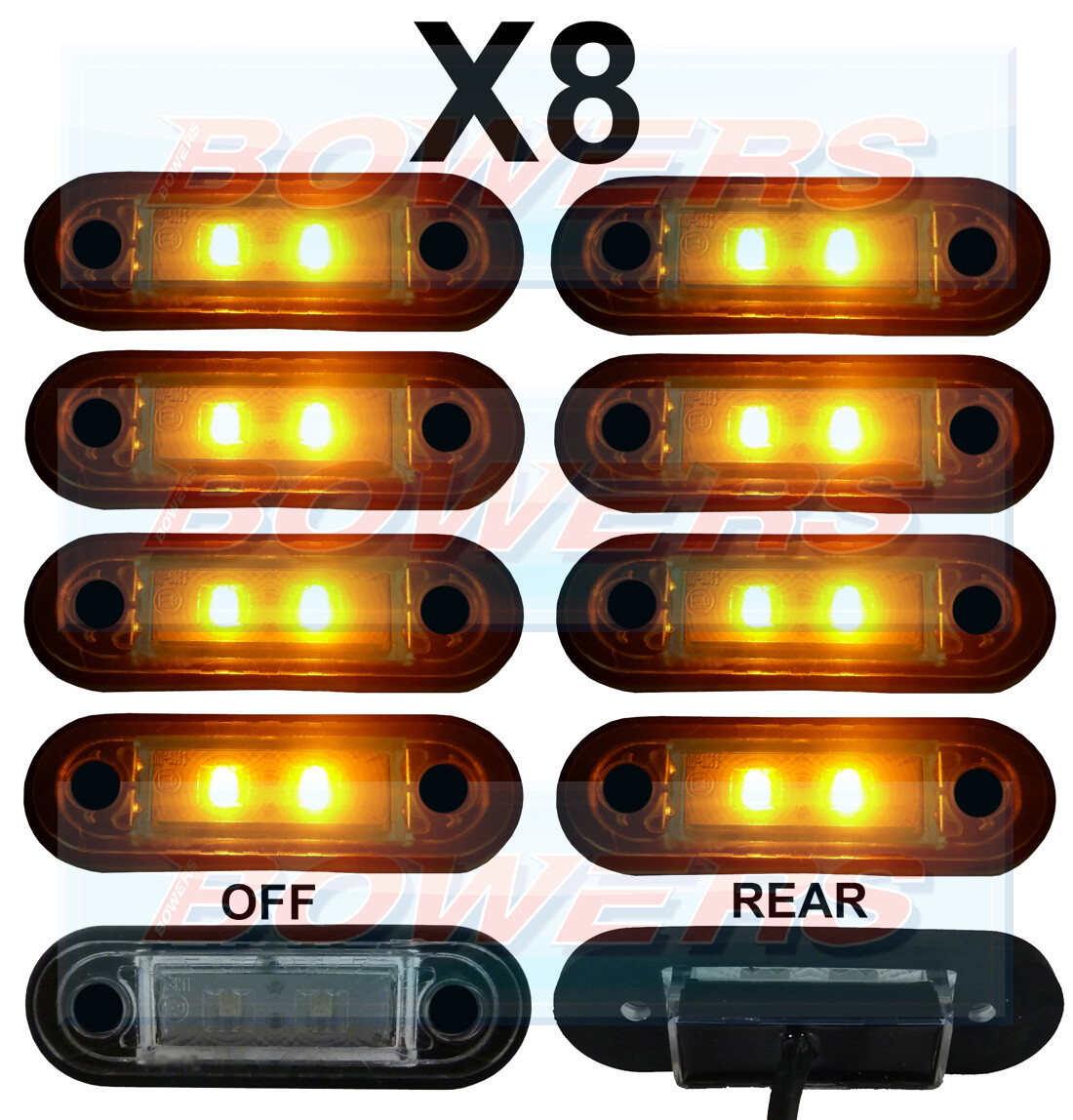8 x 12V/24V FLUSH FIT AMBER LED SIDE MARKER LAMPS / LIGHTS TRUCK VAN