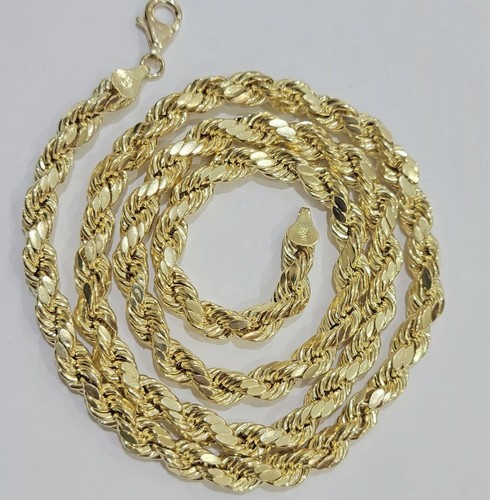 Pre-owned Texas Jewelers Real Men 10k Yellow Gold Rope Chain Necklace 8mm 24" Diamond Cut Top Quality