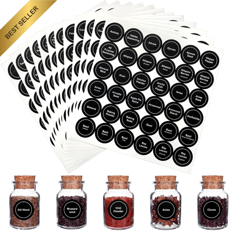 Spice Jar Labels, 432Pcs Seasoning Labels for Jars, Kitchen, Pantry Containers (
