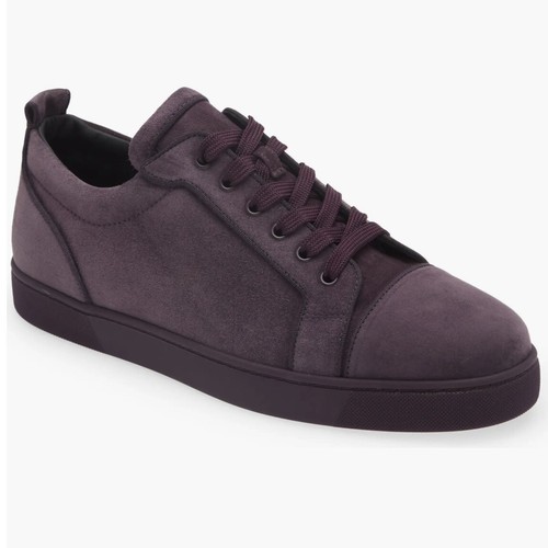 【Christian Louboutin】Louis Junior スエードスニーカーグレー CHRISTIAN LOUBOUTIN Louis Junior Grosgrain-Trimmed Suede