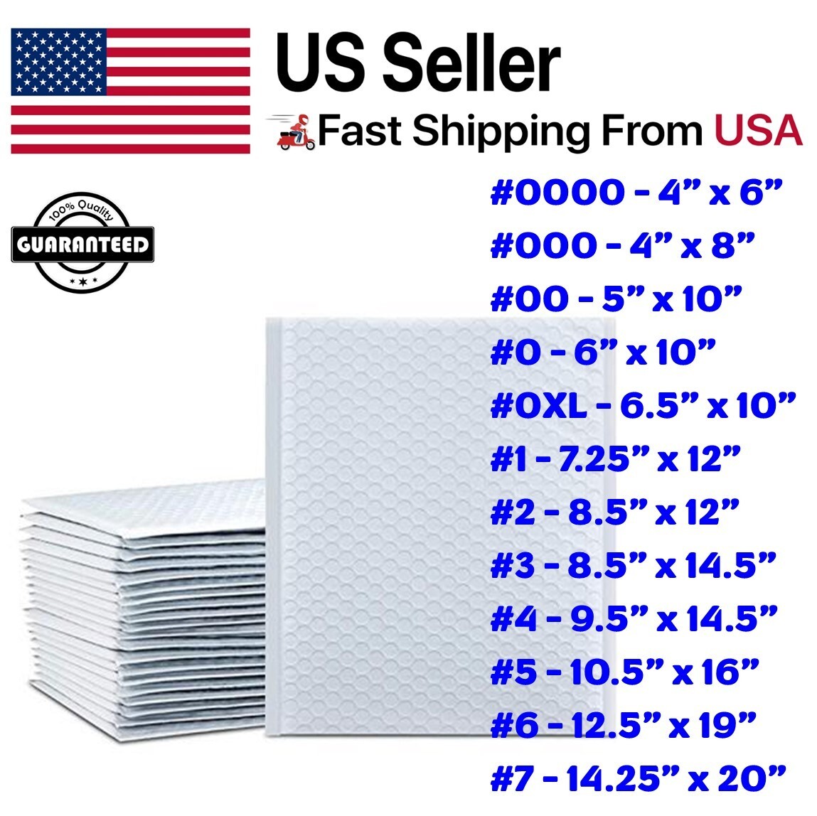 Poly Bubble Mailers Padded Envelope Shipping Bags Seal Any Size 50/100/200/500