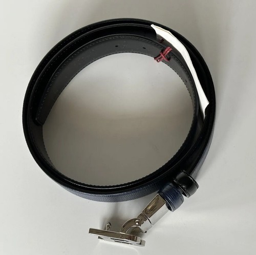 Pre-owned Bally $450  Men's Double Sided B Buckle Blue Belt 44/110 It 6221470