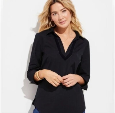Vineyard Vines Black Velvet Trim Popover Shirt Large NWT