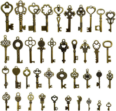 40 Pcs Vintage Skeleton Key Charms, Antique Bronze DIY Jewelry & Wedding Favors