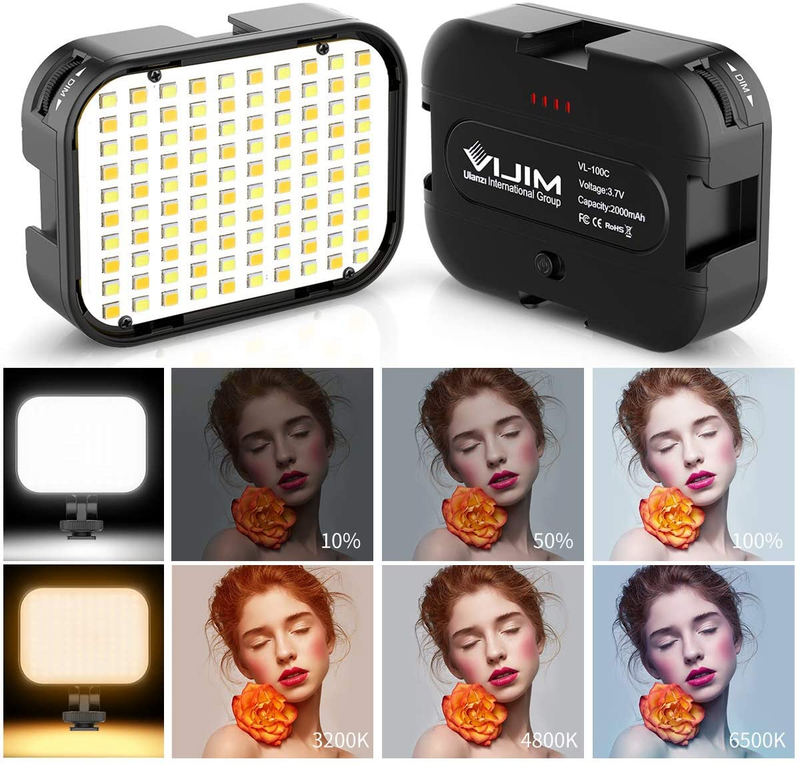 VL100C Bi-Color LED Video Light on Camera,Mini Rechargeable 2000mAh LED Camera L