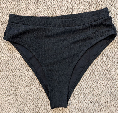 Shein Bikini Bottom Medium Black Swim Ribbed NWOT!
