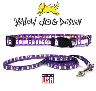 MEDIUM Halloween Yellow Dog Design Collar & Leash Set Ghost Party Dog Puppy