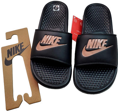 Nike Womens Benassi JDI Black Rose Gold 343881007 Slides Sandals