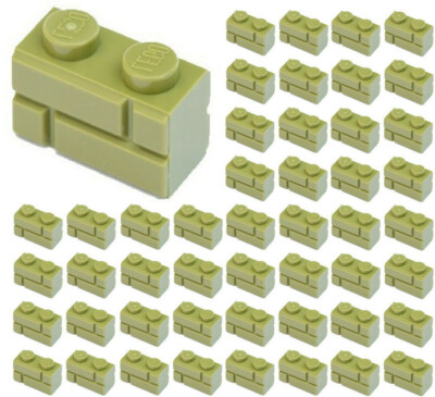  Lego x50 OLIVE GREEN 1x2 Masonry Bricks Part Pieces Bulk Lot #98283