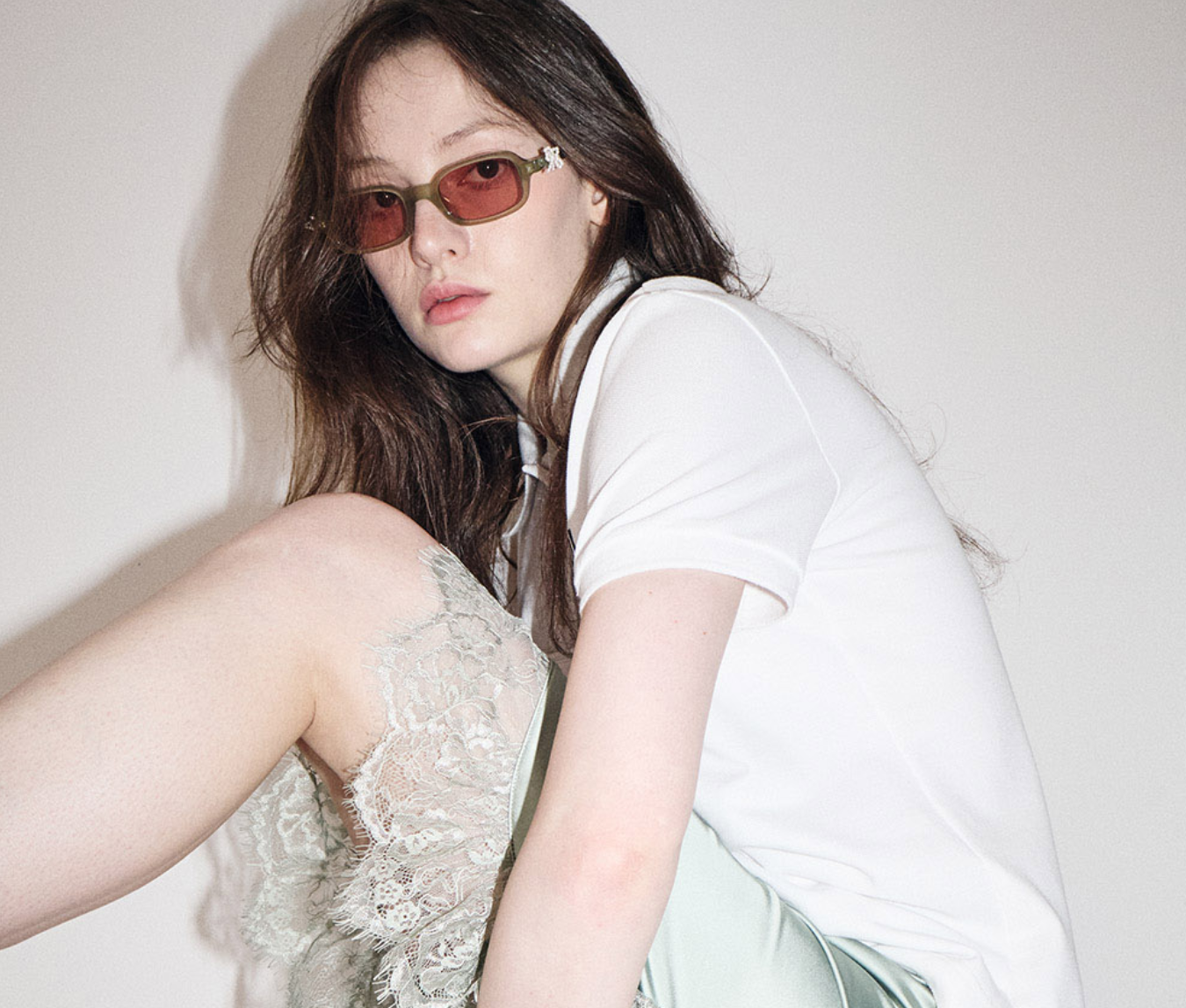 Pre-owned Mardi Mercredi Square Sunglasses M.o-002_khaki + Ribbon Charm/acetate