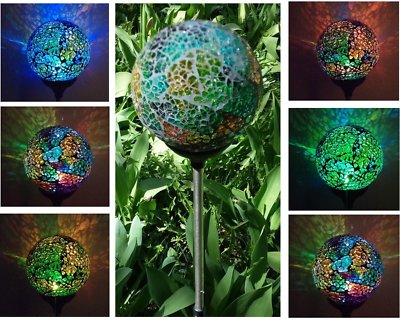 Solar Colorful Mosaic Crackle Glass Ball Globe Light , Color changing LED Lamp