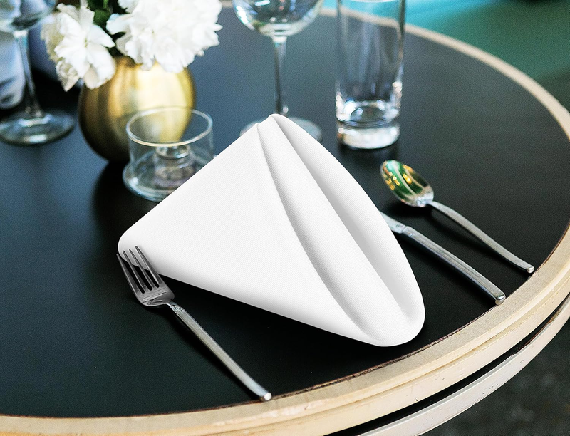 [24 Pack, White] Cloth Napkins 17x17 Inches, 100% Polyester Hemmed Edges, Washab