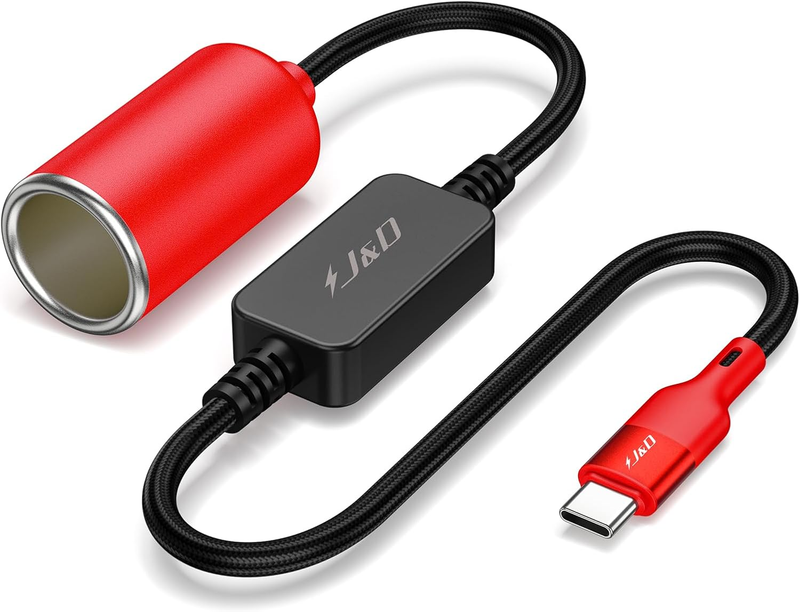 J&D USB C Male to 12V Car Cigarette Lighter Socket Female Converter Cable, 12V 1