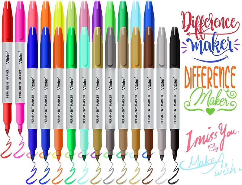 24 Colors Permanent Markers, Fine Point Art Marker Pens, Works on Plastic, Stone