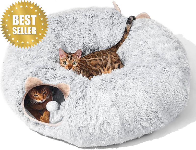 Cat Tunnel with Cat Bed for Indoor Cats, under Christmas Tree Soft Plush Peekabo