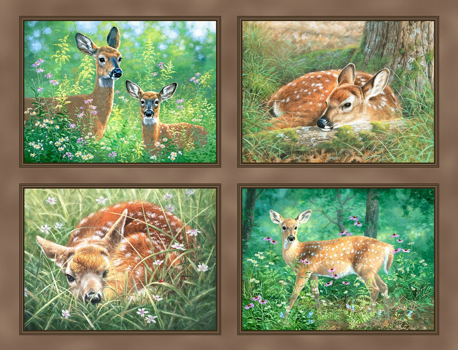 AHC DIGITAL WHITE TAIL DEER AND FAWN PILLOW PANEL COTTON FABRIC FOR CRAFTS 18-21