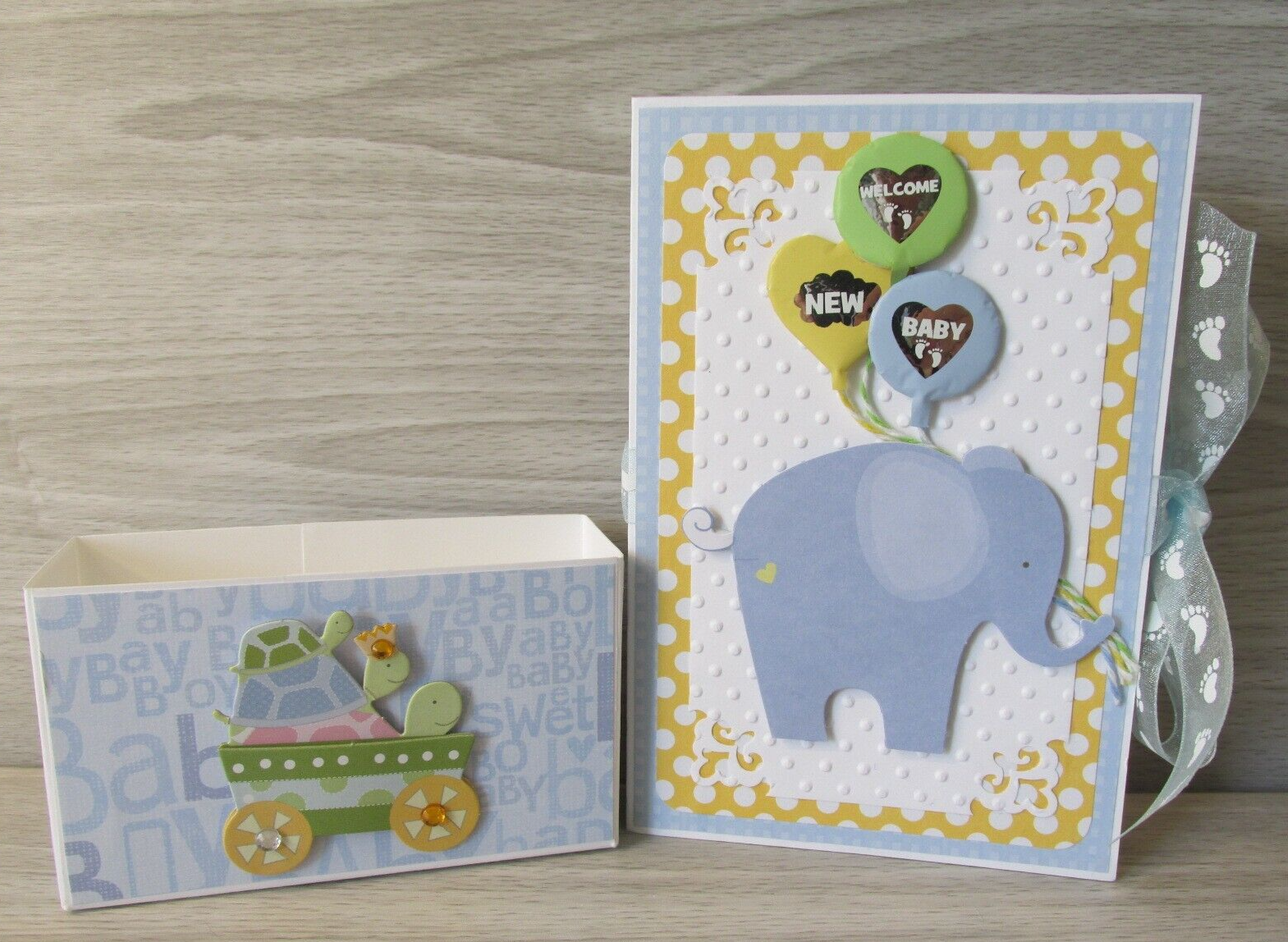 Handmade Premade Baby Boy Accordion Scrapbook Photo Album W/ Display Box 20+Pics