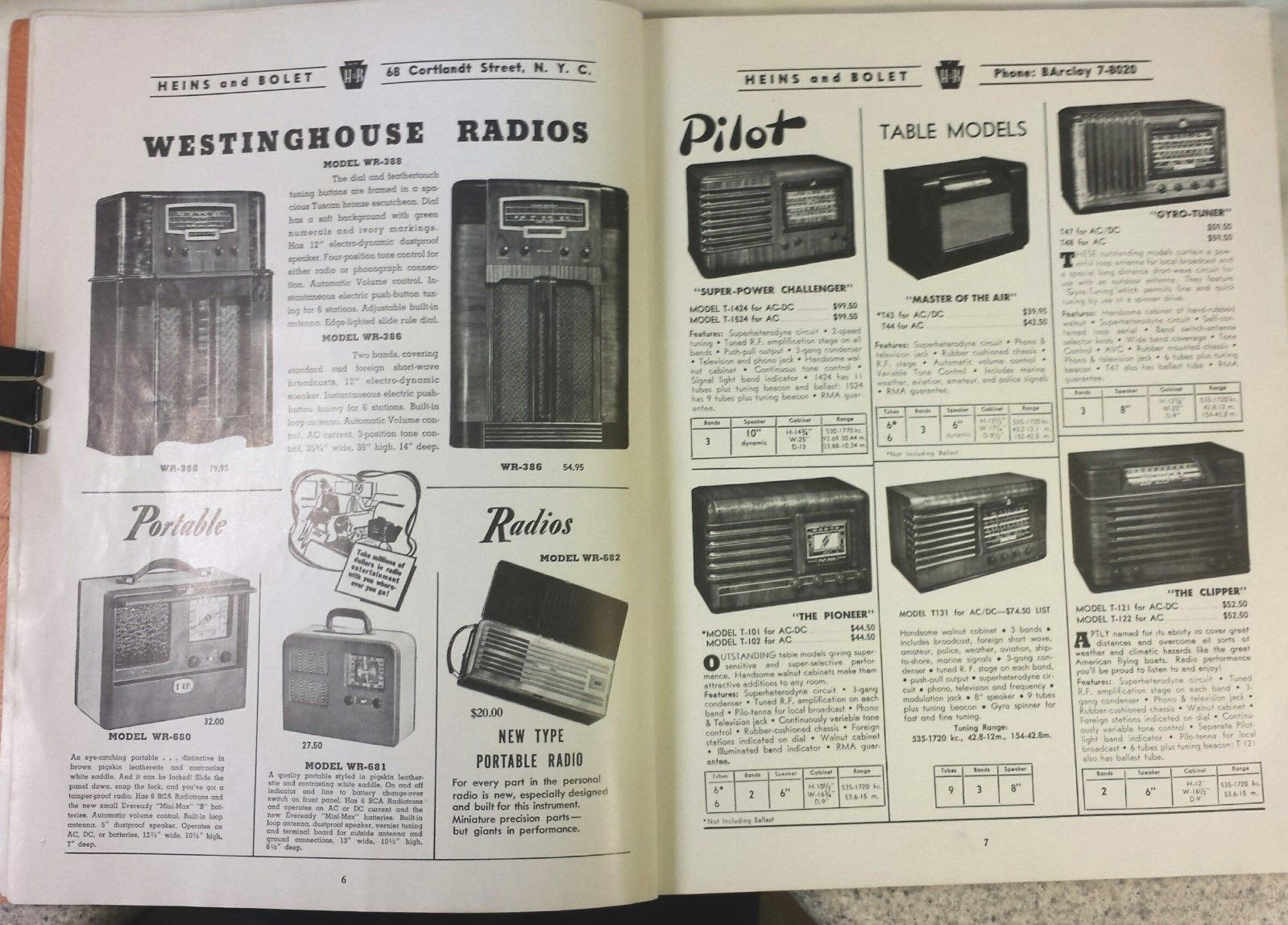 1941 Heins & Bolet Catalog Radios Appliances Clocks Cameras Photographic Movie